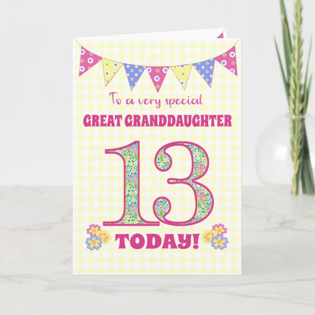 Great Granddaughter 13th Birthday Primroses Card (Front)