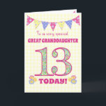 Great Granddaughter 13th Birthday Primroses Card<br><div class="desc">A pretty 13th Birthday card for your great granddaughter, with polka dot bunting, primrose flowers and numbers filled with a primrose pattern, all on a pale yellow check gingham background. The front cover message is, 'To a very special GREAT GRANDDAUGHTER 13 TODAY!' The inside message is just a suggestion and...</div>