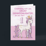 Great Granddaughter 1st Birthday Pink Horse Card<br><div class="desc">A sweet pink pony just like your great granddaughter is prancing with the number one! Gold looking details are woven in her mane and tail. Perfect card to wish your great granddaughter her 1st birthday!
(Digitally rendered golden looking colour)</div>