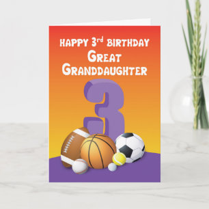 Great Granddaughter 3rd Birthday Sports Balls Card