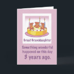 Great Granddaughter 3rd Birthday with Teddy Bears  Card<br><div class="desc">A great lilac, purple and white design for a Great Granddaughter. These cute teddy bears with three candles have a cake for her and are ready to celebrate her 3rd Birthday. This little girl makes your life much happier and this is the card you need for your message about it....</div>