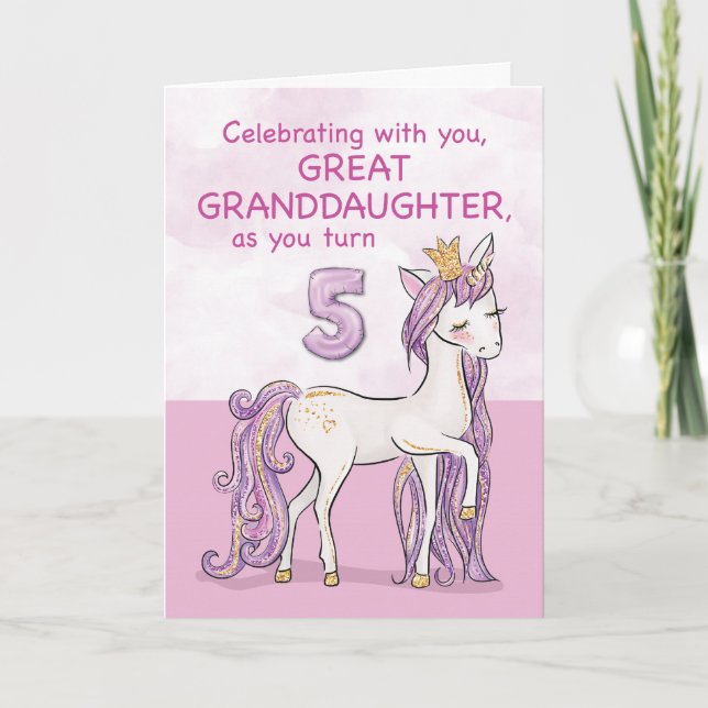 Great Granddaughter 5th Birthday Pink Horse Card (Front)
