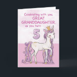 Great Granddaughter 5th Birthday Pink Horse Card<br><div class="desc">A sweet pink pony just like your great granddaughter is prancing with the number five! Gold looking details are woven in her mane and tail. Perfect card to wish your great granddaughter her 5th birthday!
(Digitally rendered golden looking colour)</div>