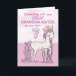Great Granddaughter 7th Birthday Pink Horse Card<br><div class="desc">A sweet pink pony just like your great granddaughter is prancing with the number seven! Gold looking details are woven in her mane and tail. Perfect card to wish your great granddaughter her 7th birthday!
(Digitally rendered golden looking colour)</div>