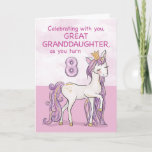 Great Granddaughter 8th Birthday Pink Horse Card<br><div class="desc">A sweet pink pony just like your great granddaughter is prancing with the number eight! Gold looking details are woven in her mane and tail. Perfect card to wish your great granddaughter her 8th birthday!
(Digitally rendered golden looking colour)</div>