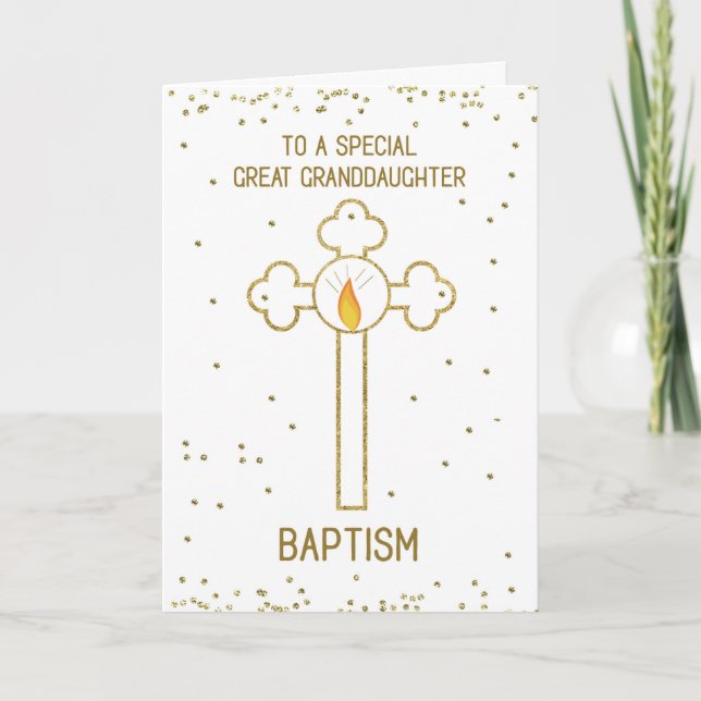 Great Granddaughter Baptism Gold Cross Card (Front)