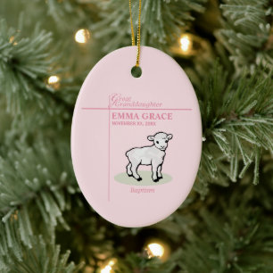 Great Granddaughter Baptism Pink Girl Lamb Ceramic Ornament