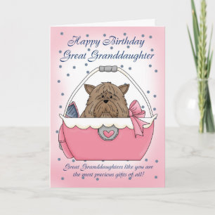 Great Granddaughter Birthday Card - Cute Puppy Pur
