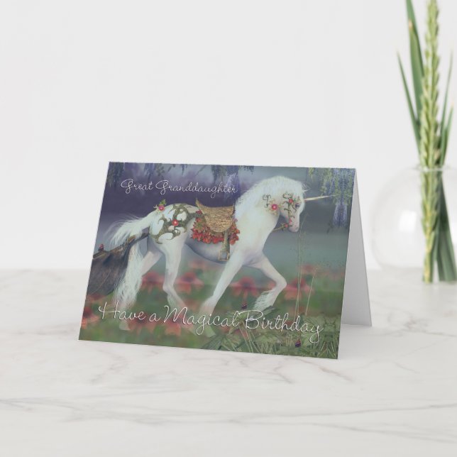 Great Granddaughter Birthday Card with Unicorn, Fa (Front)