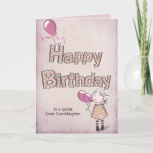 great granddaughter birthday with pink balloons card