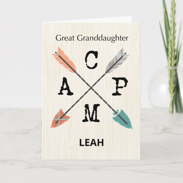 Great Granddaughter Camp Personalize Name Arrows Card (Front)