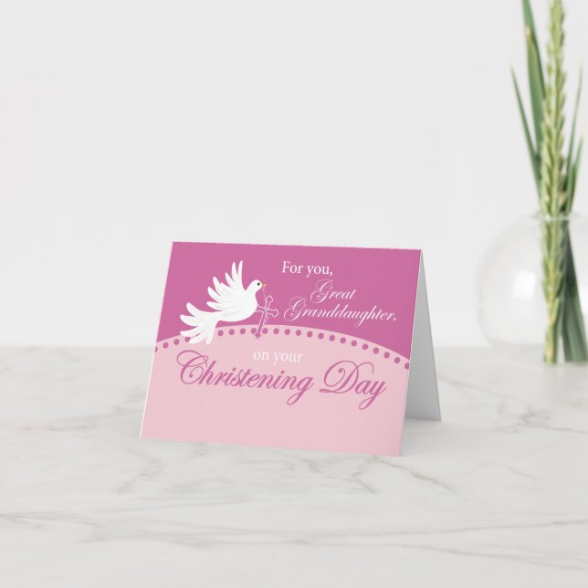 Great Granddaughter Christening Dove on Pink Card (Front)