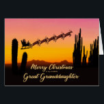 Great Granddaughter Christmas Santa Over Desert<br><div class="desc">A Christmas card for your great granddaughter showing Santa flying over the desert. Lots of tall cactus are seen in silhouette. Wish a merry Christmas from the desert with a lovely sunset coloured card.</div>