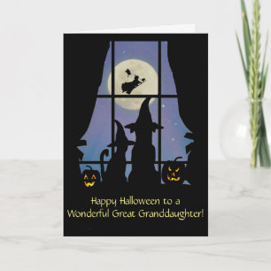 Great Granddaughter Cute Happy Halloween Dog Cat Card