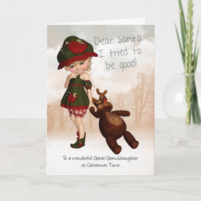 Great Granddaughter Dear Santa Retro Cute Christma Holiday Card (Front)