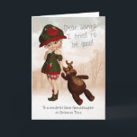 Great Granddaughter Dear Santa Retro Cute Christma Holiday Card<br><div class="desc">Great Granddaughter Dear Santa Retro Cute Christmas Card,  A card created in the retro style with retro colours,  cute little modern girl with her teddy reindeer,  Dear Santa I Tried To Be Good</div>