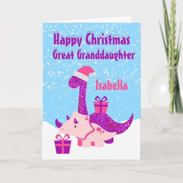 Great Granddaughter Dinosaur Purple Personalized C Card (Front)