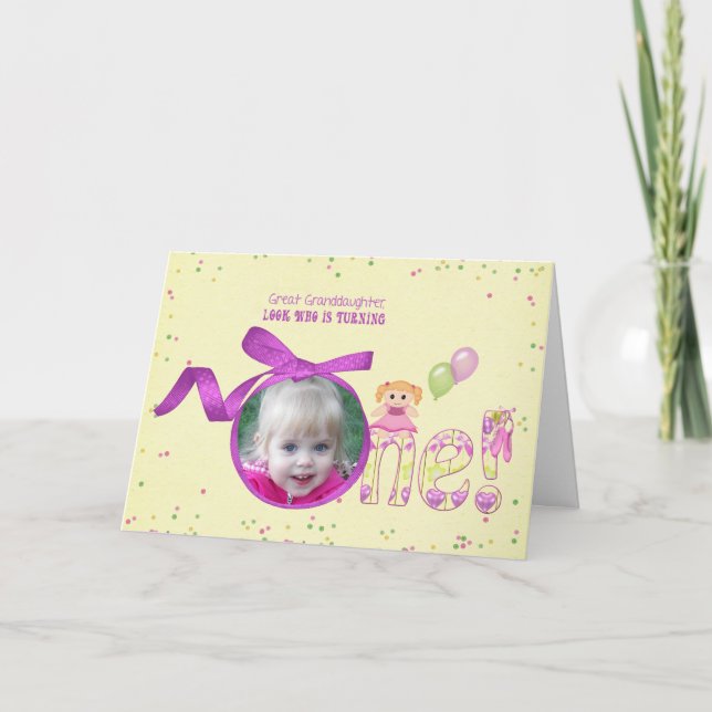Great Granddaughter first birthday photo card (Front)