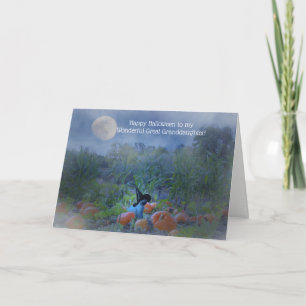 Great Granddaughter Halloween with Cute Witch Cat Card