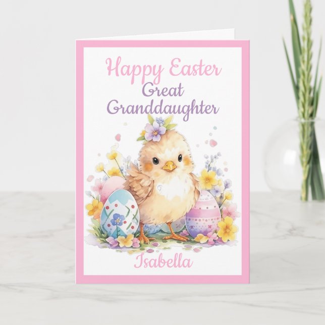 Great Granddaughter Happy Easter Chick Egg Cute Holiday Card (Front)