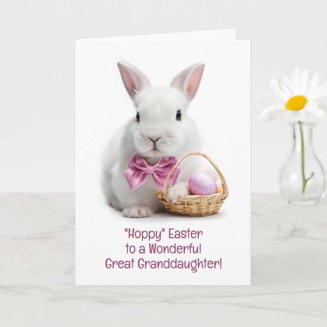 Great Granddaughter Happy Easter Cute White Bunny Card (Small Plant)