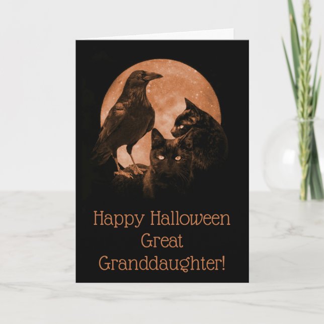 Great Granddaughter Happy Halloween with Animals Card (Front)