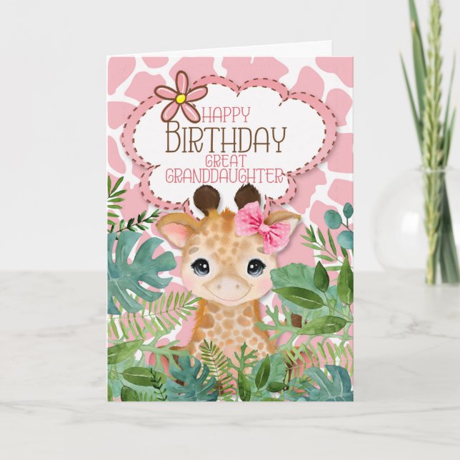 Great Granddaughter Jungle Giraffe Theme Birthday Card (Front)