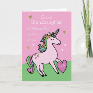 Great Granddaughter Magical Unicorn Valentines Day Card