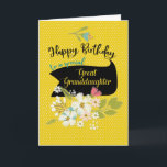 Great Granddaughter Pretty Birthday Wishes Card<br><div class="desc">Give your great granddaughter lovely happy birthday greetings with this vibrant yellow polka-dotted design with pretty flowers.</div>