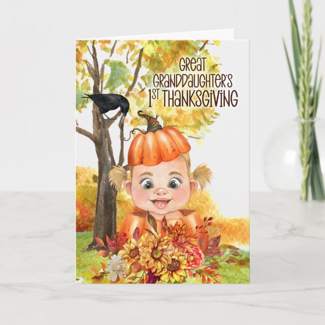 Great Granddaughter's 1st Thanksgiving Baby Girl Holiday Card (Front)