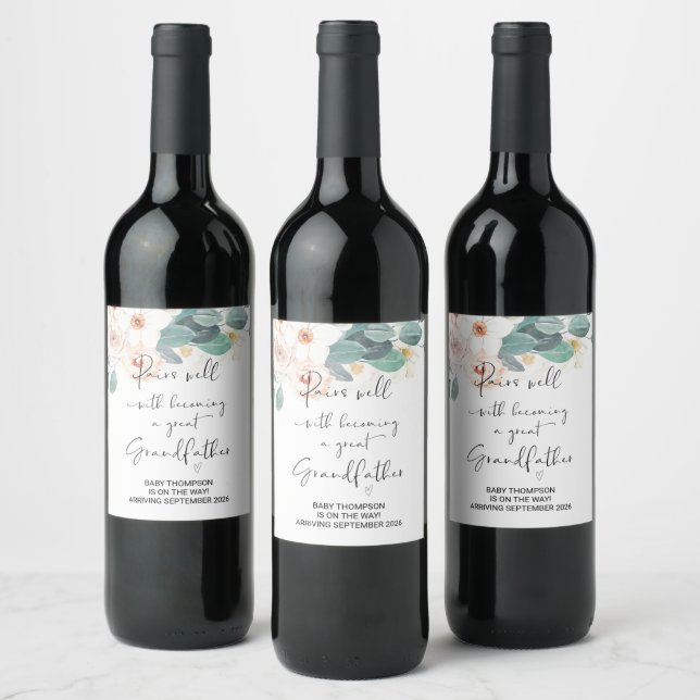 Great Grandfather to Be Pregnancy Announcement Dad Wine Label (Bottles)