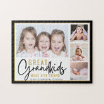 Great Grandkids Make Life Grand 4 Photo Collage Jigsaw Puzzle<br><div class="desc">A modern photo collage gift for grandparents with a sentimental quote "Grandkids make life grand".Personalize with 4 pictures and grandchildren names to make it a memorable gift for Christmas mother's day, grandparents's day,  and birthday..</div>