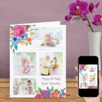 Great Grandma 4 Photo Colourful Flowers Birthday