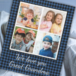 Great Grandma Blue Buffalo Plaid 4 Photo Collage  Fleece Blanket<br><div class="desc">Perfect gift for the holiday season!
Personalized great grandma blanket with 4 photo template to add grandchildren pictures on a festive blue buffalo plaid background.</div>