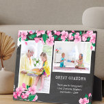Great Grandma Chalkboard and Cherry Blossom Photo Plaque<br><div class="desc">Pretty photo plaque to personalized for your great grandma. The photo template is set up ready for you to add two of your favourite family photos and, you can also add your custom message and/or name(s). The design features pink cherry blossom on a distressed chalkboard background with white typography. "GREAT...</div>
