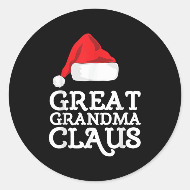 Great Grandma Claus Christmas Santa's Hat Pajama F Classic Round Sticker (Front)
