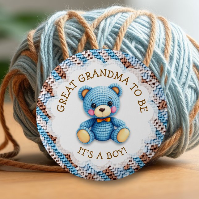 Great Grandma | Crochet Teddy Bear Baby Shower  2 Inch Round Button (Creator Uploaded)