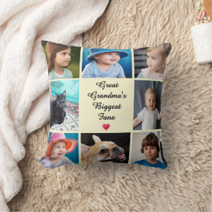 Great Grandma Gift Custom 8 Photo Template Yellow Throw Pillow