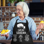 Great Grandma Gift With Grandkid Names Rustic Bear Apron<br><div class="desc">Looking for a personalized apron for your great grandma? Look no further than the Great Grandma Apron! This rustic black apron is perfect for her kitchen, and can be customized with any grandkid's name. The protective bear with a cute little bear is sure to capture her protective and loving nature!...</div>