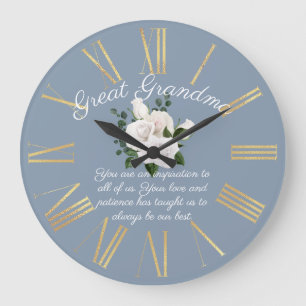 Great Grandma Message From Kids White Roses Large Clock