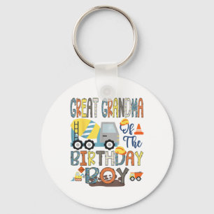 Great Grandma Of The Birthday Boy Construction Wor Keychain