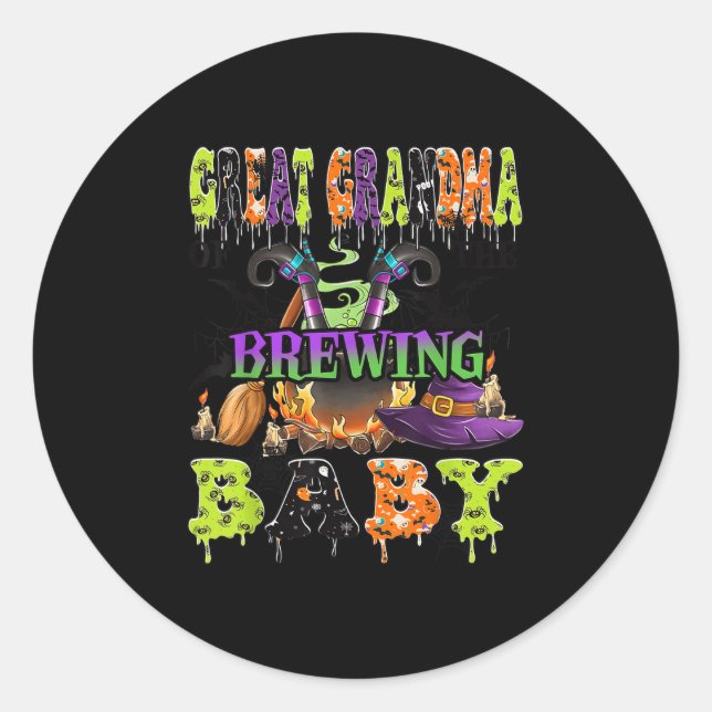 Great Grandma Of The Brewing Baby Halloween Baby S Classic Round Sticker (Front)