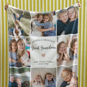 Great Grandma Personalised Photo Collage Modern  Fleece Blanket