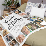 Great Grandma Photo Fleece Blanket<br><div class="desc">Personalized great grandmother picture blanket featuring the cute saying "you put the great in great grandma", 18 photos of the grandkids, their names, and the sweet caption "grandmas hold our tiny hands for just a little while, but our hearts forever".</div>