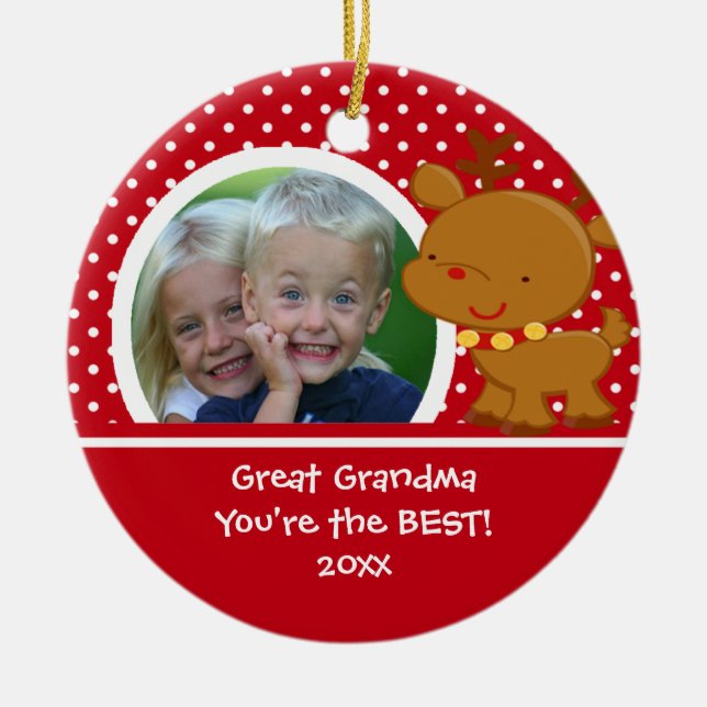 Great Grandma Photo Reindeer Christmas Ornament (Front)