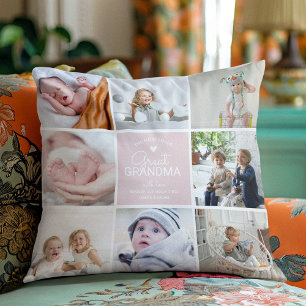 GREAT GRANDMA 'the most loved' Photo Collage Throw Pillow