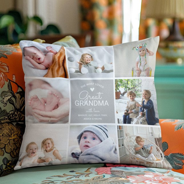 GREAT GRANDMA 'the most loved' Photo Collage Throw Pillow (Creator Uploaded)