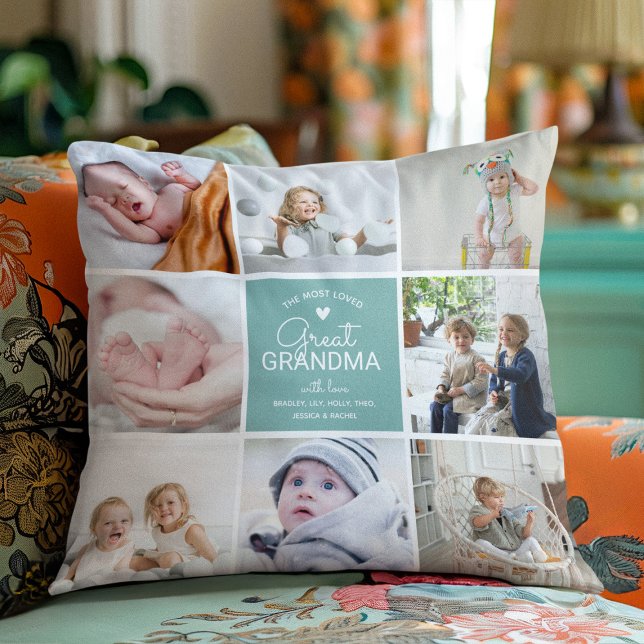 GREAT GRANDMA 'the most loved' Photo Collage Throw Throw Pillow (Creator Uploaded)