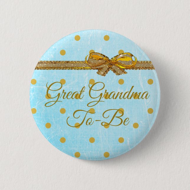 Great Grandma To Be Baby Shower Blue & Gold Button (Front)