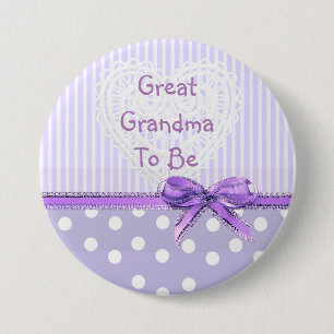 Great Grandma to be Baby Shower Button: Purple Bow 3 Inch Round Button